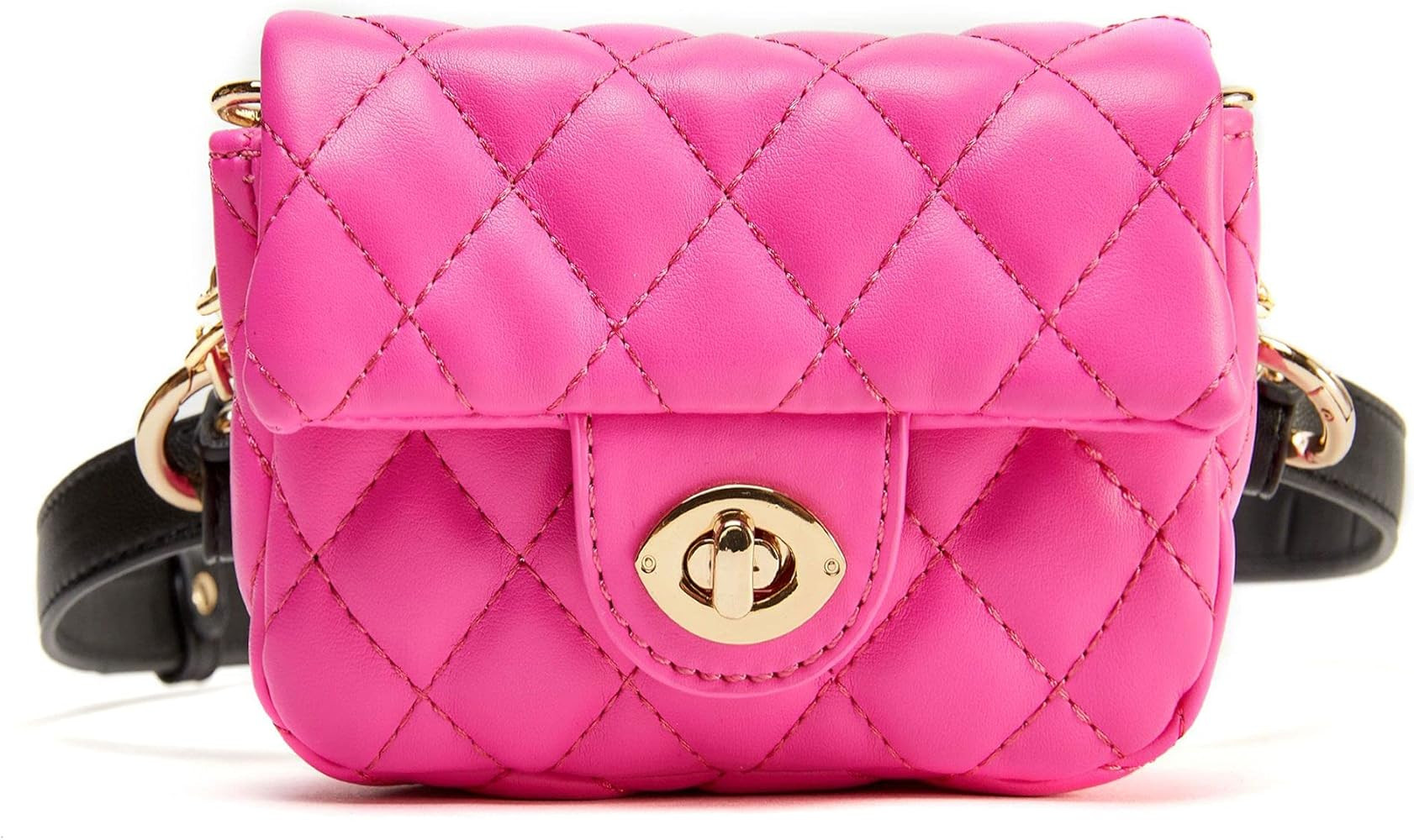 LIKE DREAMS Women's Small Marshmallow Vegan Leather Quilted Turn Lock Fashion Belt Bag (Hot Pink) | Amazon (US)