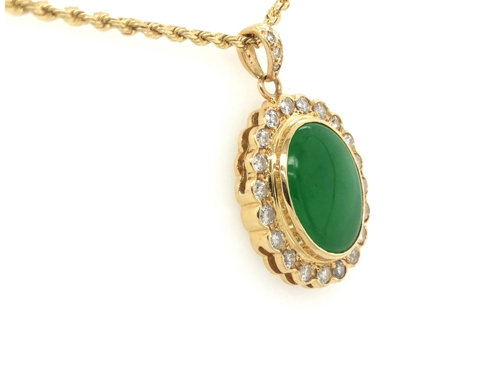 GIA Vintage Oval Cabochon Green Translucent Jadeite Jade and Diamond Pendant | eBay US