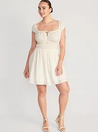 Waist-Defined Floral-Eyelet Mini Dress for Women | Old Navy (US)