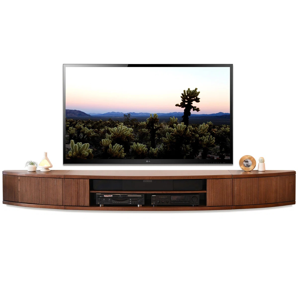 Floating TV Stand Curved Wall Mount Entertainment Center - Arc - Mocha | Wayfair North America