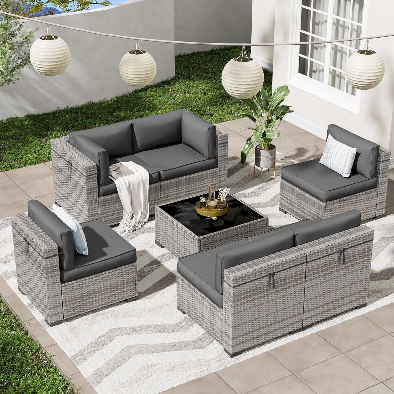 ELPOSUN Patio Furniture Set, 7-Piece Patio Furniture Set with Coffee Table & Waterproof Covers, A... | Walmart (US)