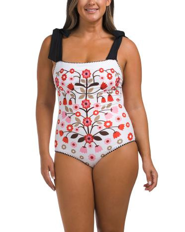 floral symphony embroidered one-piece swimsuit | TJ Maxx