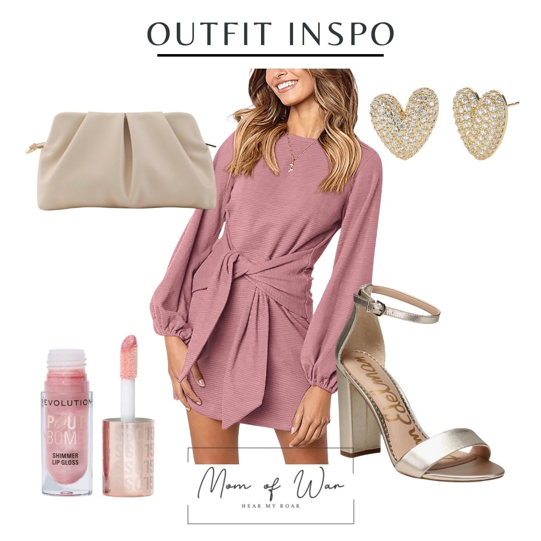 Get ready to shine with this cute pink dress and shimmering lip gloss. 