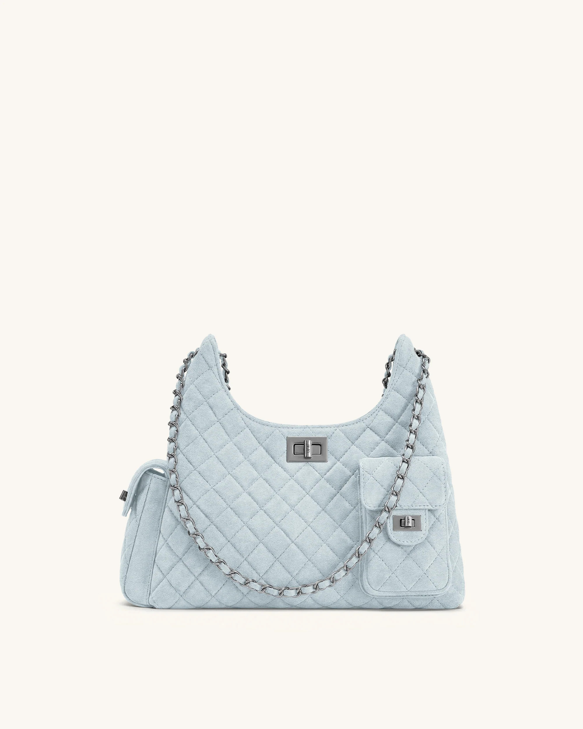 Vivian Faux Suede Quilted Shoulder Bag - Light Blue | JW PEI US