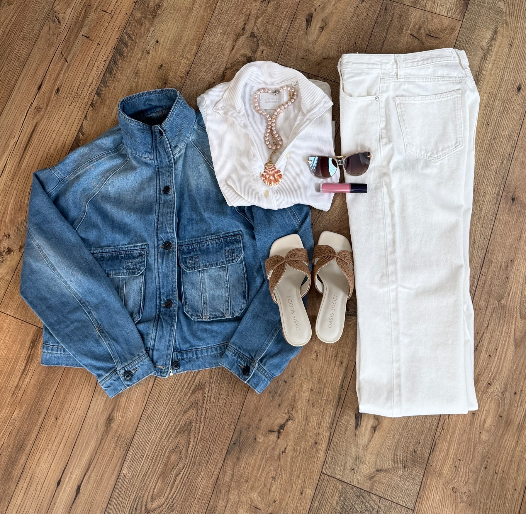 White jeans outfit with denim jacket layering look. 

#LTKTravel #LTKootd #LTKOver40