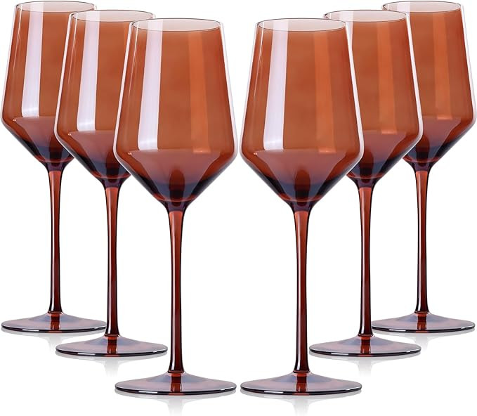 Dark Orange Leaf Wine Glasses Set of 6-15oz Hand Blown Red Wine Glasses Long Stem for Home Bar, P... | Amazon (US)