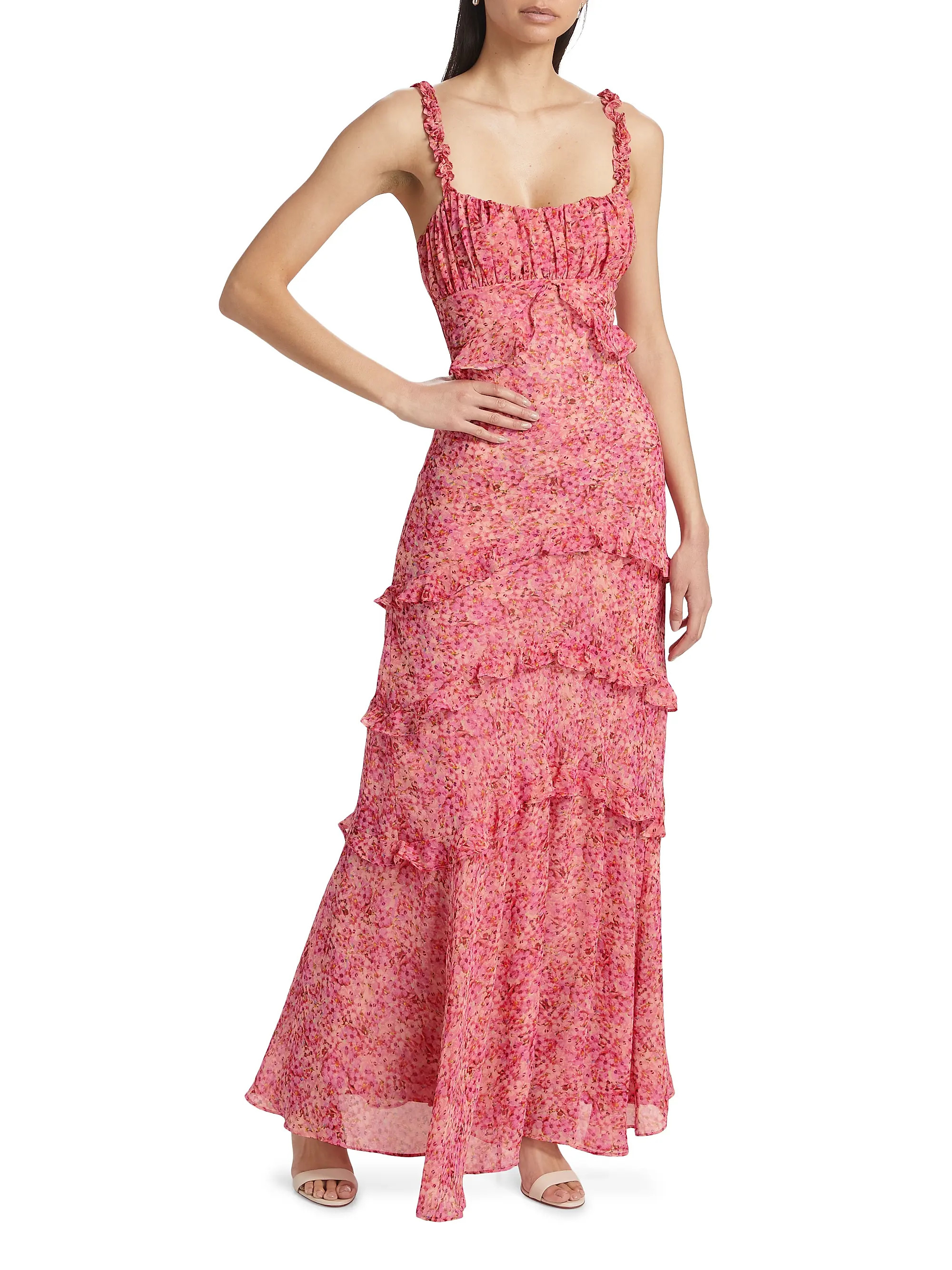 Olina Floral Ruffle-Trim Maxi Dress | Saks Fifth Avenue