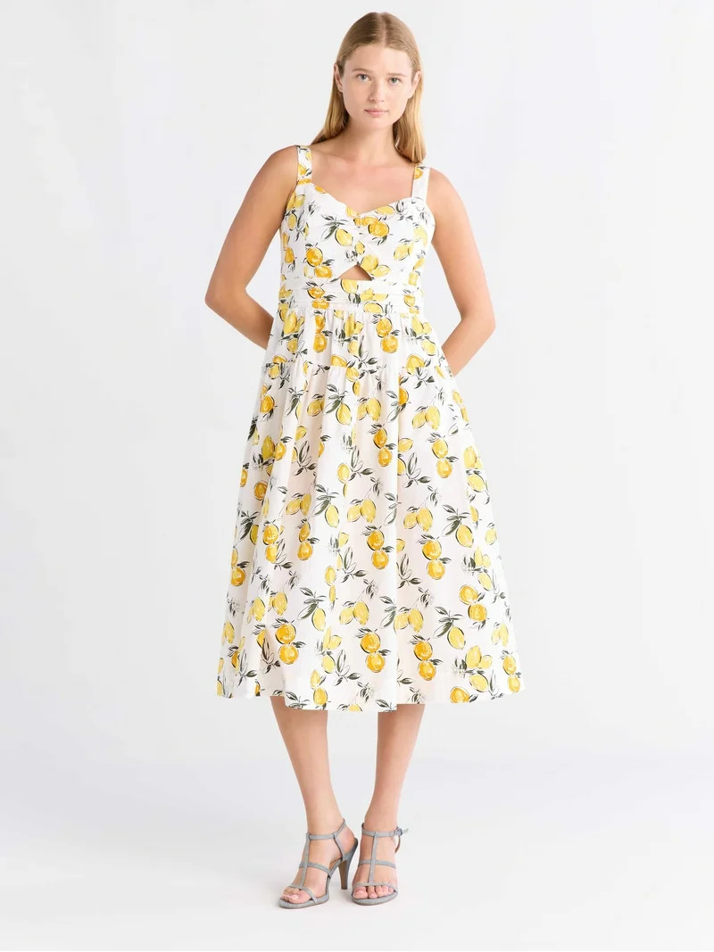 Free Assembly Women's Ruched Cutout Cotton Midi Dress, XS-XXL | Walmart (US)