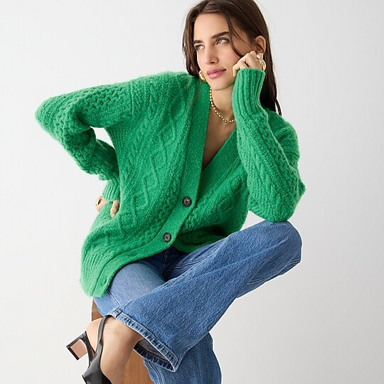 Cable-knit stretch wool cardigan sweater | J. Crew US