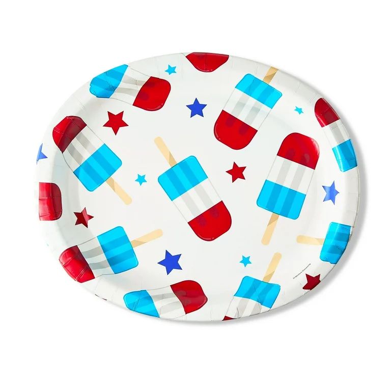 Patriotic Stars and Popsicles 10" x 12" Oval Dinner Paper Plates 8 Count by Way To Celebrate | Walmart (US)