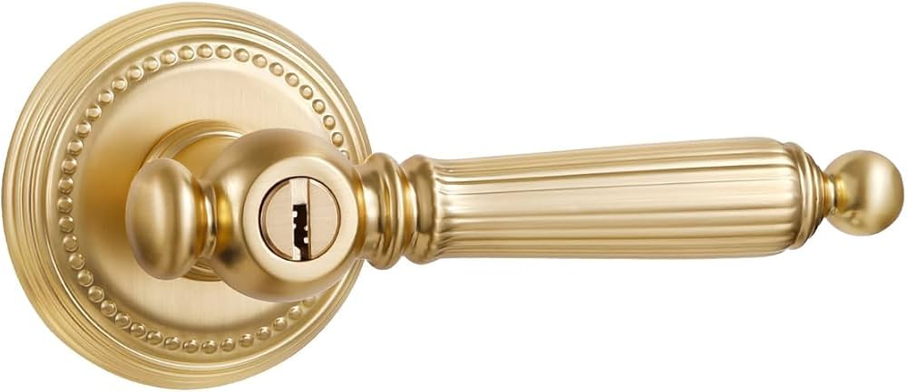 1 Pack Gold Door Lever with Lock and Key Entry Satin Brass Door Handle Door Lever Brushed Gold Be... | Amazon (US)