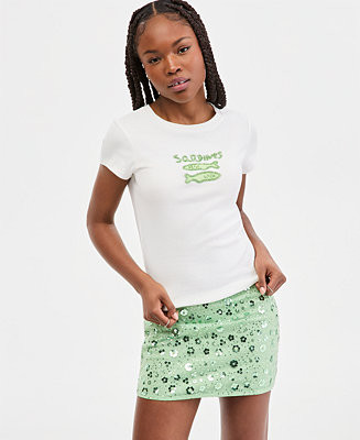 Madden Girl Juniors' Cotton Beaded Sardine Tee - Macy's | Macy's
