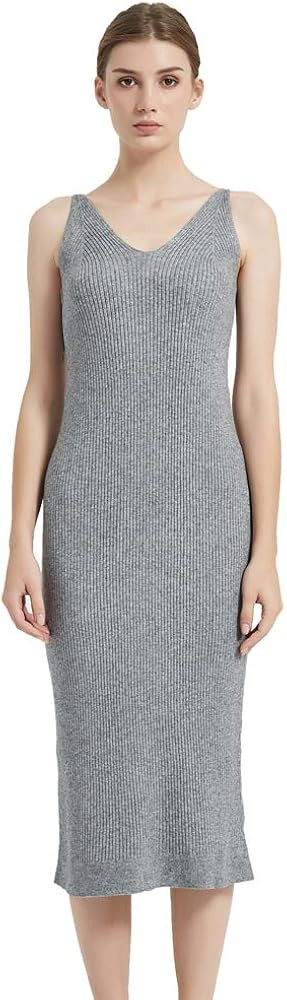 RZIV Women's Sleeveless Sweater Dress Knit Slim V Neck Bodycon Midi Stretchable Elasticity Slim F... | Amazon (US)