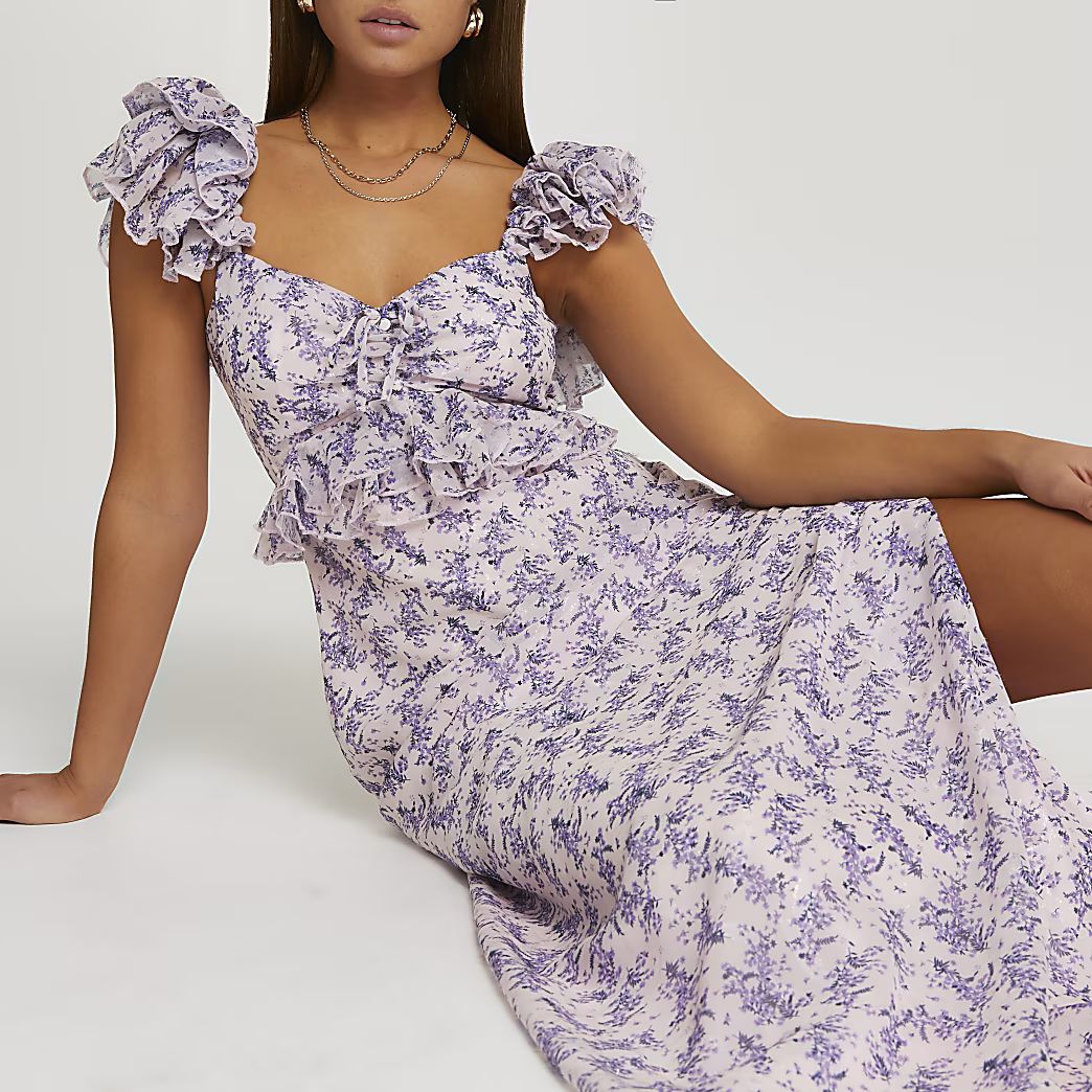 Pink floral frill sleeve maxi dress | River Island (UK & IE)