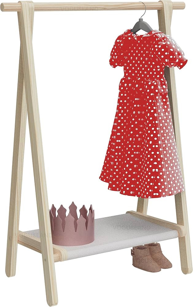 VOGUSLAND Dress up Storage, Kids Clothing Rack, Child Garment Rack with Storage Shelf, Natural Pi... | Amazon (US)