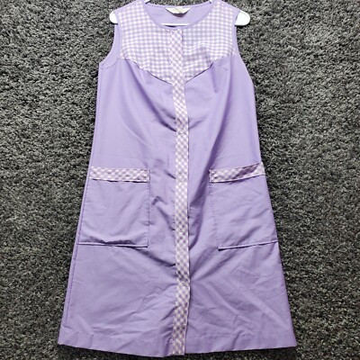 Komar Vintage House Dress Purple White Checkered Small Front Pockets Snap Up | eBay US