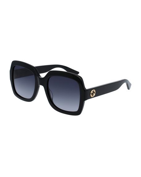 Gucci Classic Oversized Rectangular Sunglasses, Black | Neiman Marcus