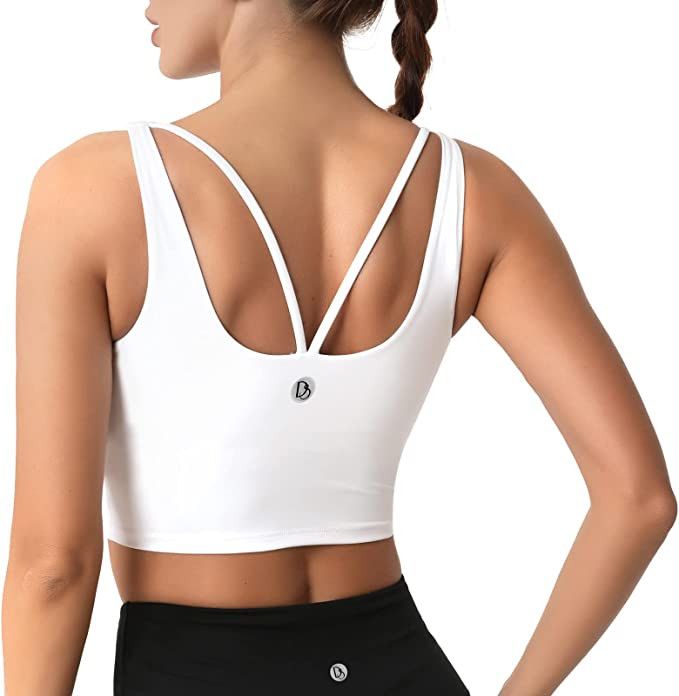Desol Padded Longline Sports Bras for Women, Criss Cross Back Adjustable Strappy Running Workout ... | Amazon (US)