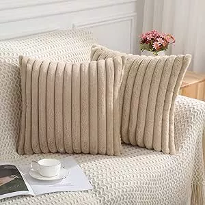 Anickal Pillow Covers 18x18 Inch Set of 2 Neutral Decorative Throw