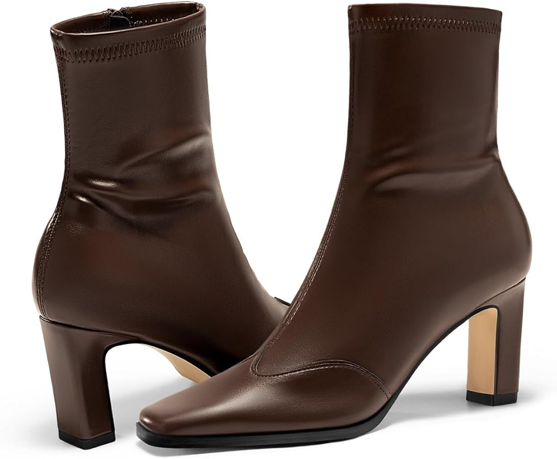 Coutgo Womens Ankle Boots Chunky Heel Square Toe Short GoGo Booties Side Zipper Winter Dress Shoe... | Amazon (US)