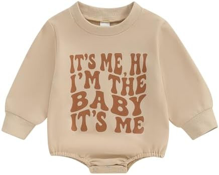 Newborn Baby Boy Girl Fall Clothes Funny Letter Print Sweatshirt Romper Oversized Infant Long Sle... | Amazon (US)