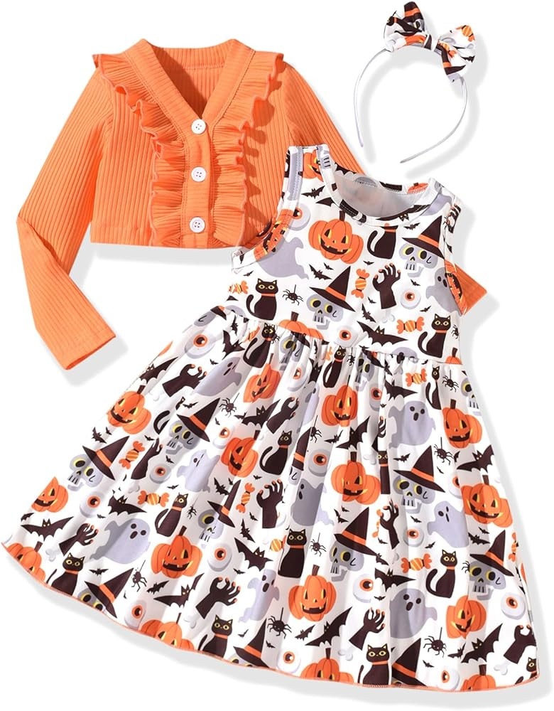 HINTINA Toddler Little Girls Dress And Cardigan Sets 2 Piece Floral Print Sleeveless Dress and Lo... | Amazon (US)