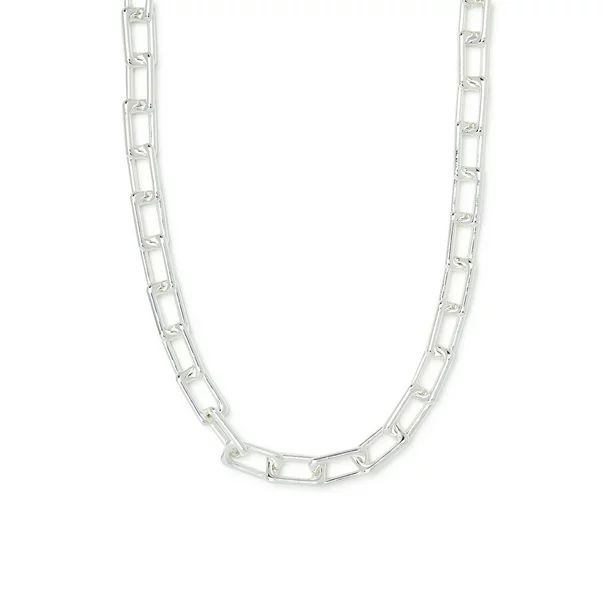 Scoop Women’s Silver-Plated Square Link Necklace, 18” + 2” Extender - Walmart.com | Walmart (US)