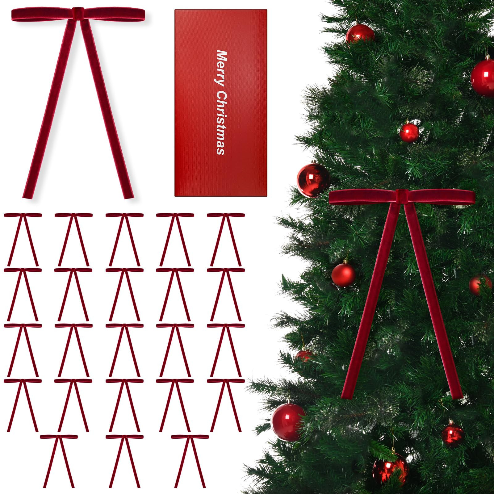 24 PCS Velvet Christmas Tree Bows，Christmas Wreath Bows,Rustic Crafts Gift Bows for Christmas T... | Amazon (US)