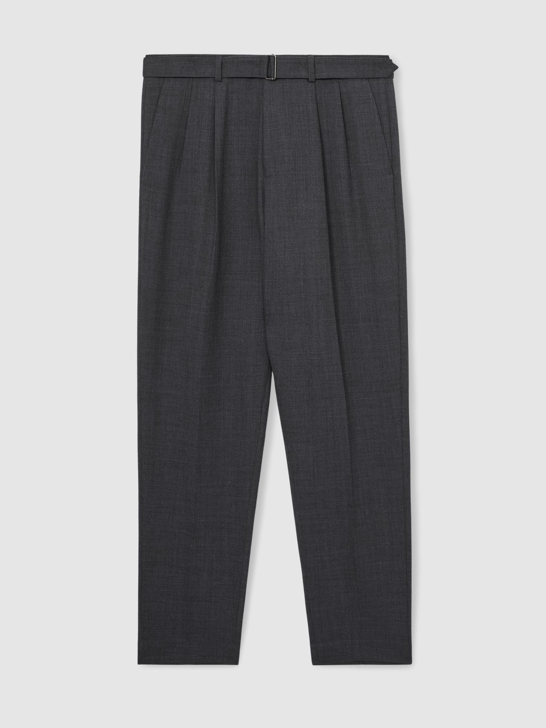 Wool-Blend Belted Trousers in Charcoal Grey | Reiss UK