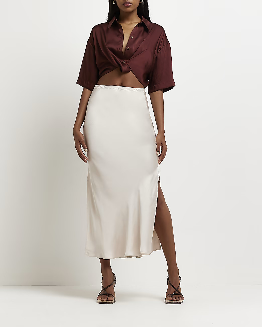 Stone satin midi skirt | River Island (UK & IE)