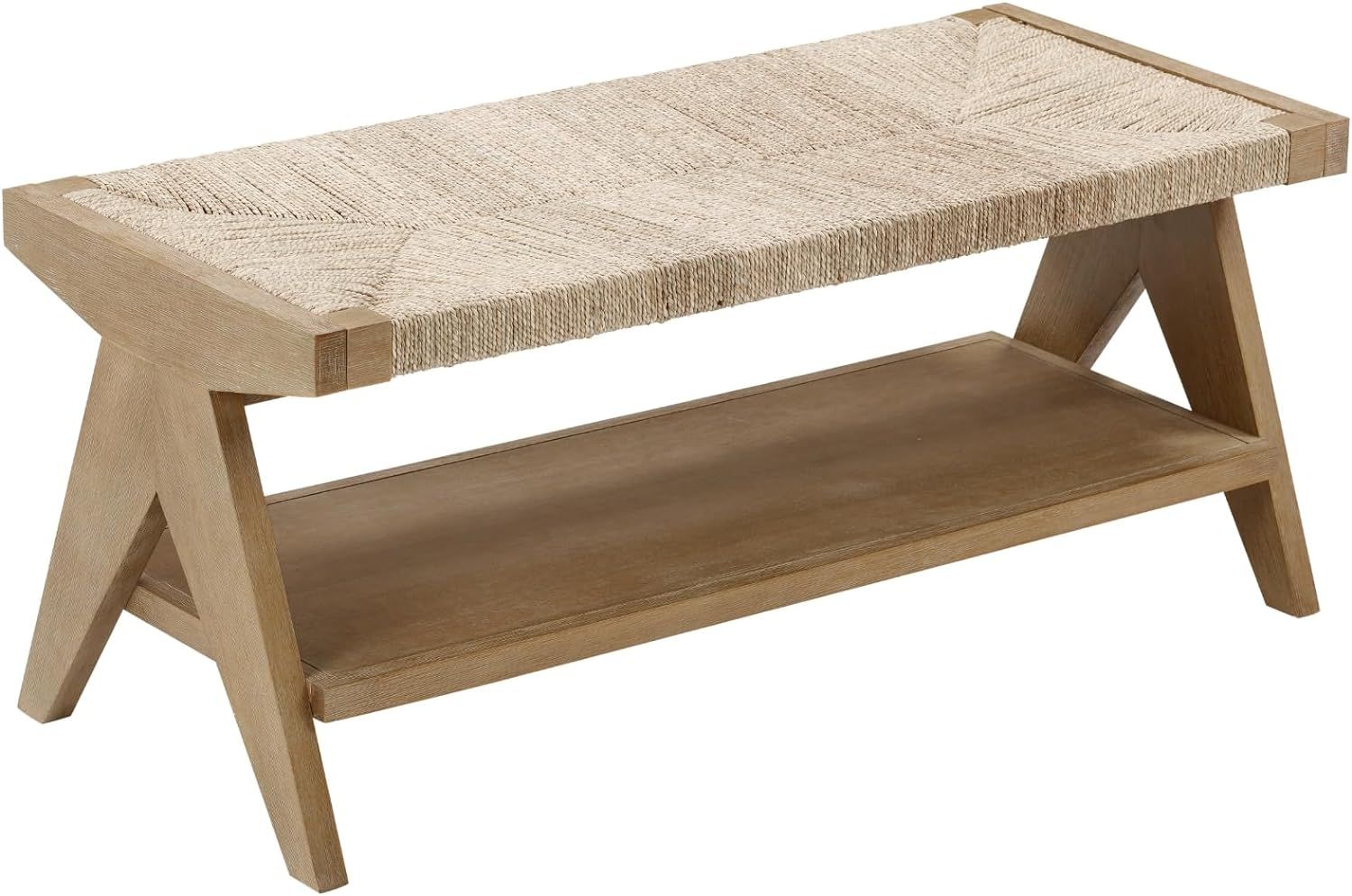 Nathan James Beacon Mid-Century Wood Entryway Bench Seat, Brushed Light Brown/Seagrass | Amazon (US)