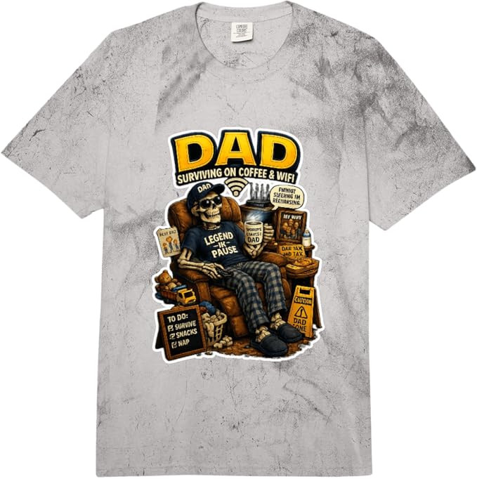 Dad Surviving on Coffee and Funny Skeleton Graphic Comfort Colors Adult Heavyweight T-Shirt | Amazon (US)