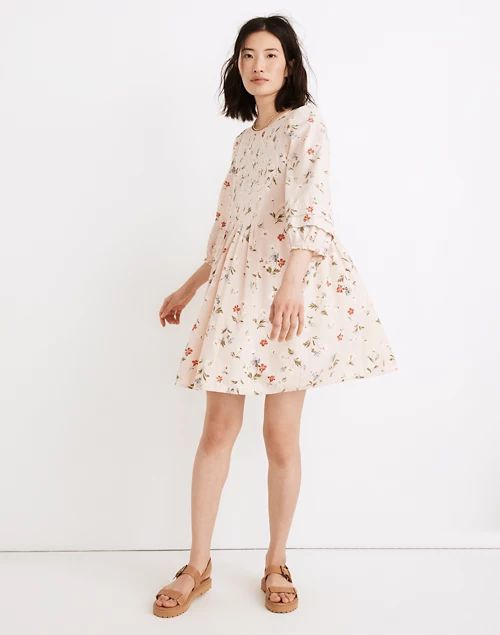 Pintuck Puff-Sleeve Mini Dress in Seaside Floral | Madewell