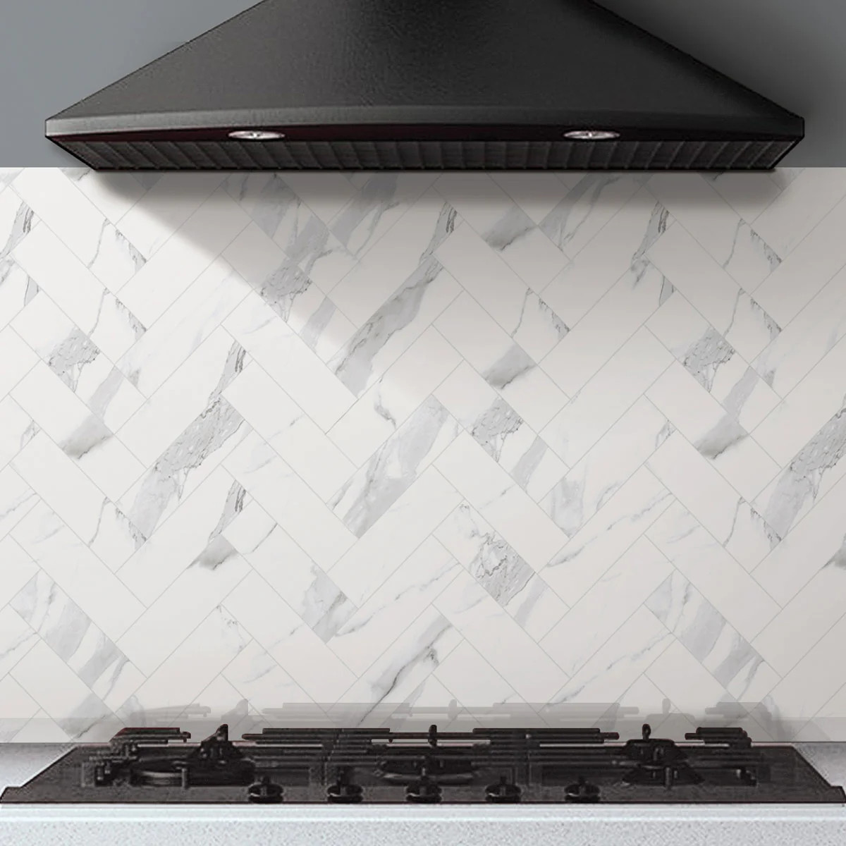 Azra Statuario Smoke Herringbone Porcelain Mosaic Tile | Tile Club