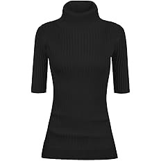 v28 Women Turtleneck 1/2 Half Sleeve Highly Stretchy Ribbed Knit Fitted Sweater | Amazon (US)