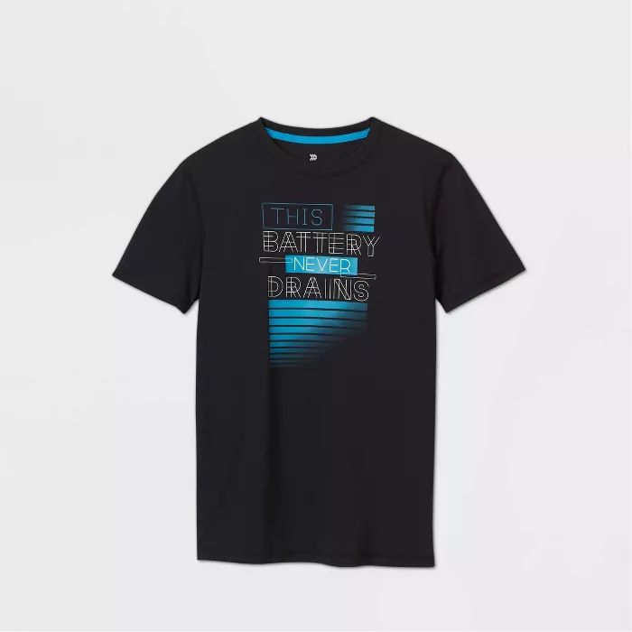 Boys' Short Sleeve 'This Battery Never Drains' Graphic T-Shirt - All in Motion™ Black | Target