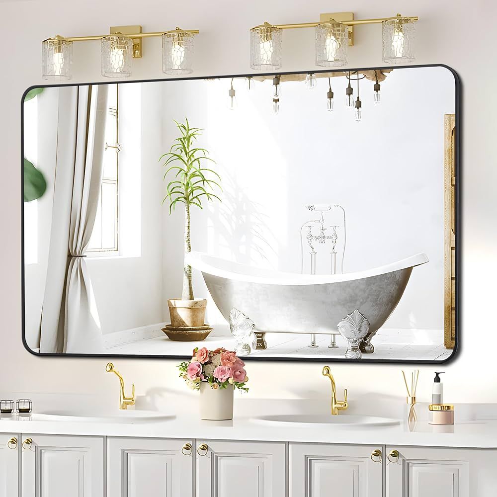 FORBATH Bathroom Mirror 30" X 60"，Black Metal Framed Large Wall Mirror, Rectangular Vanity Mirr... | Amazon (US)