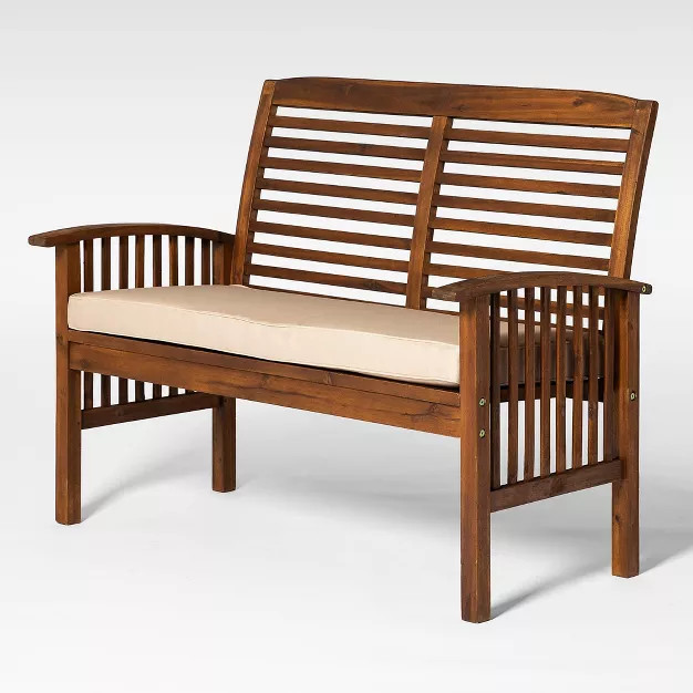 Ravenscroft Modern Boho Acacia Wood Slatted Outdoor Loveseat with Cushion - Saracina Home | Target