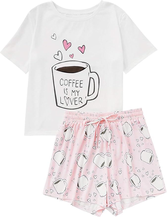 DIDK Women's Cute Cartoon Print Tee and Shorts Pajama Set | Amazon (US)