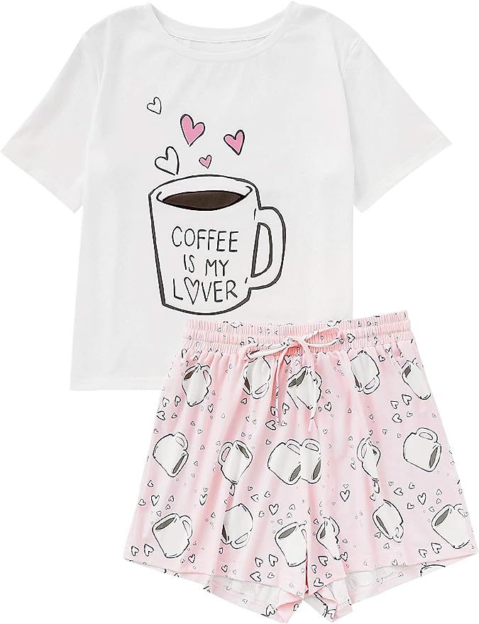 DIDK Women's Cute Cartoon Print Tee and Shorts Pajama Set | Amazon (US)