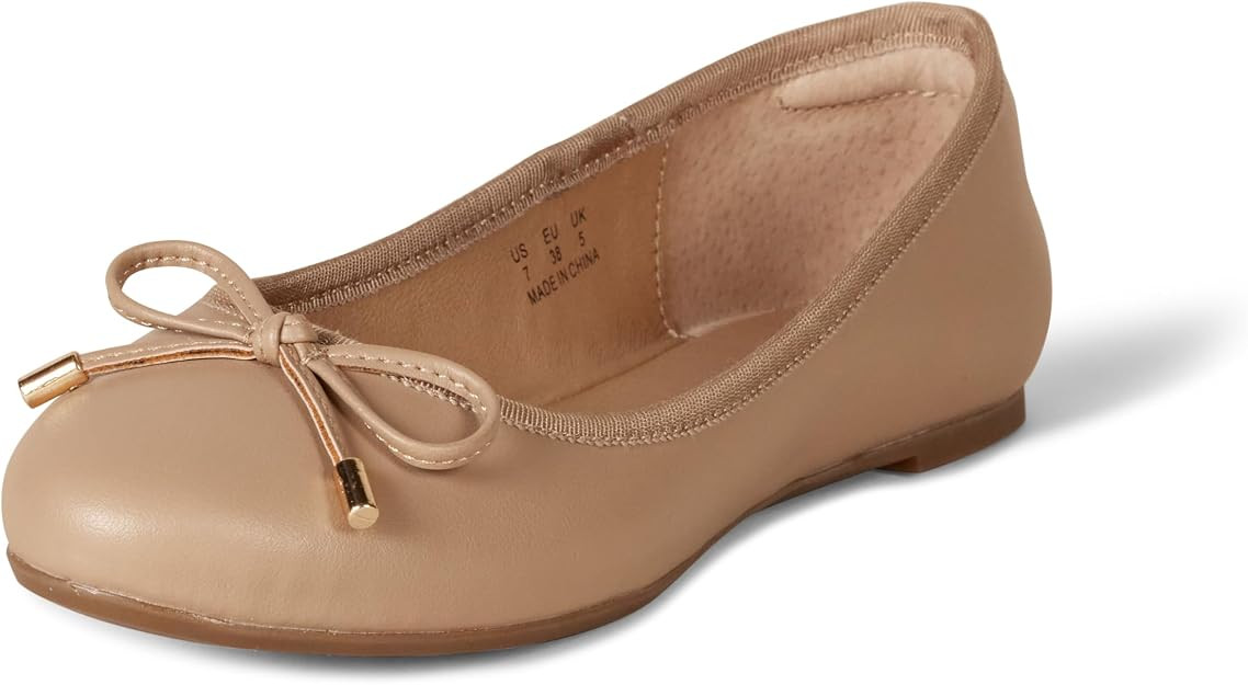 Amazon Essentials Women's Comfortable Round Toe Ballet Flats with Bow | Amazon (US)