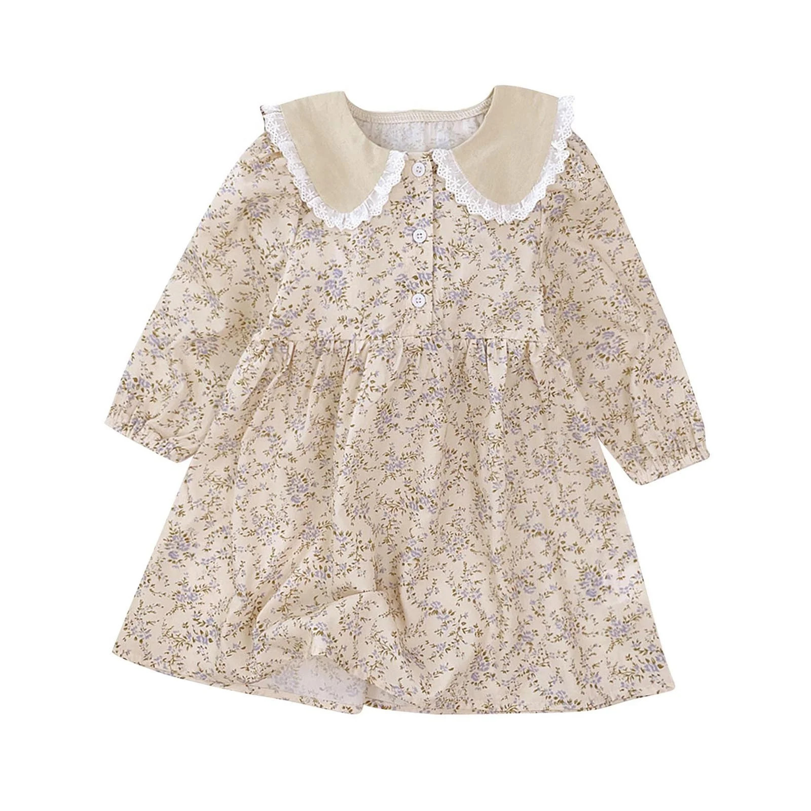 Odeerbi Toddler Girls Cute Floral Dresses Spring Fall Peter Pan Collar Cotton Dress Long Sleeve R... | Walmart (US)