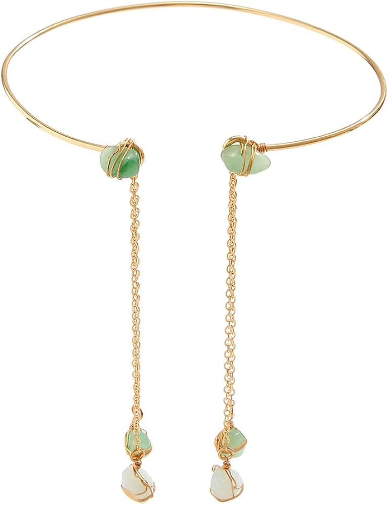 Gold Plated Arm Cuff Jewelry for Women, Arm Cuff Stone Pendant Arm Bracelet Healing Stone Upper A... | Amazon (US)