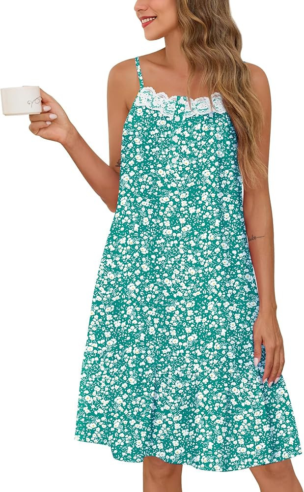 SWOMOG 100% Cotton Nightgowns for Women Lace Sleeveless Sleep Dress Victorian Sleepshirt Button S... | Amazon (US)