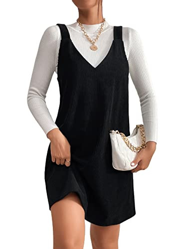 COZYEASE Women's Pinafore Corduroy Overall V Neck Sleeveless Mini Dress Without Top | Amazon (US)
