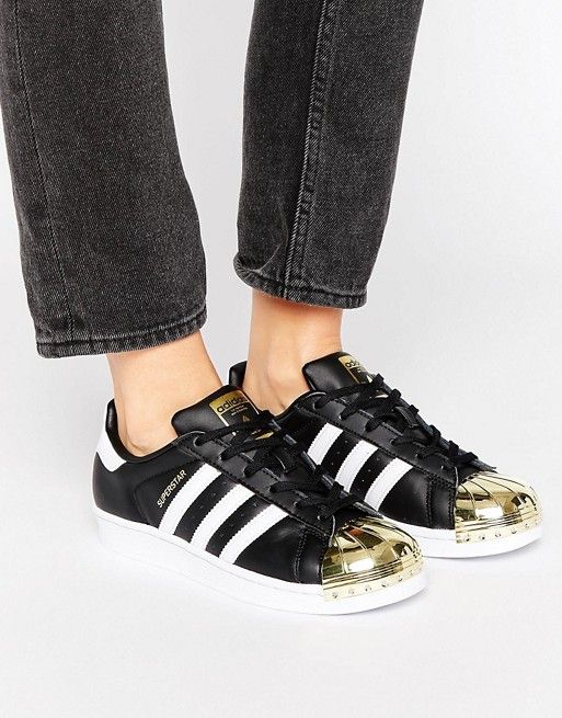 adidas Originals Black Superstar Sneakers With Gold Metal Toe Cap | ASOS US