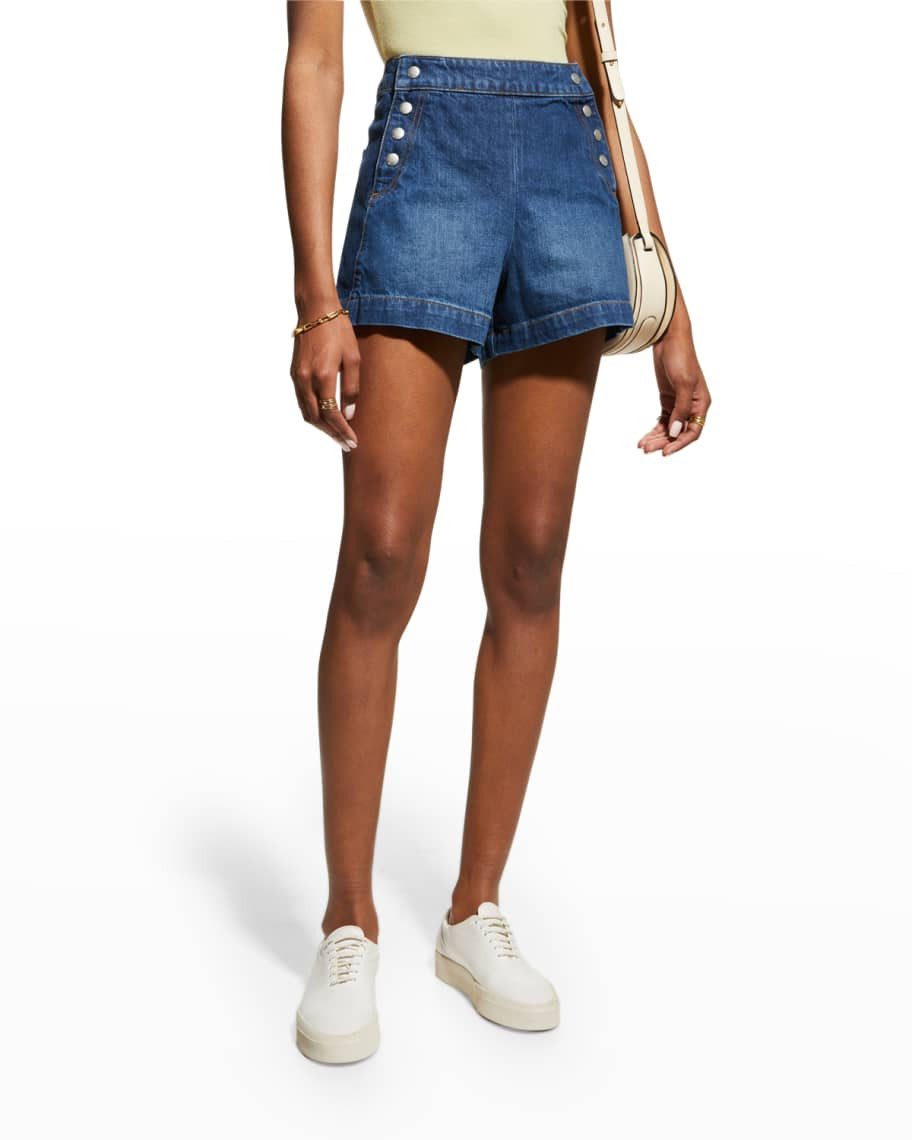 FRAME Sailor Snap High Rise Jean Shorts | Neiman Marcus