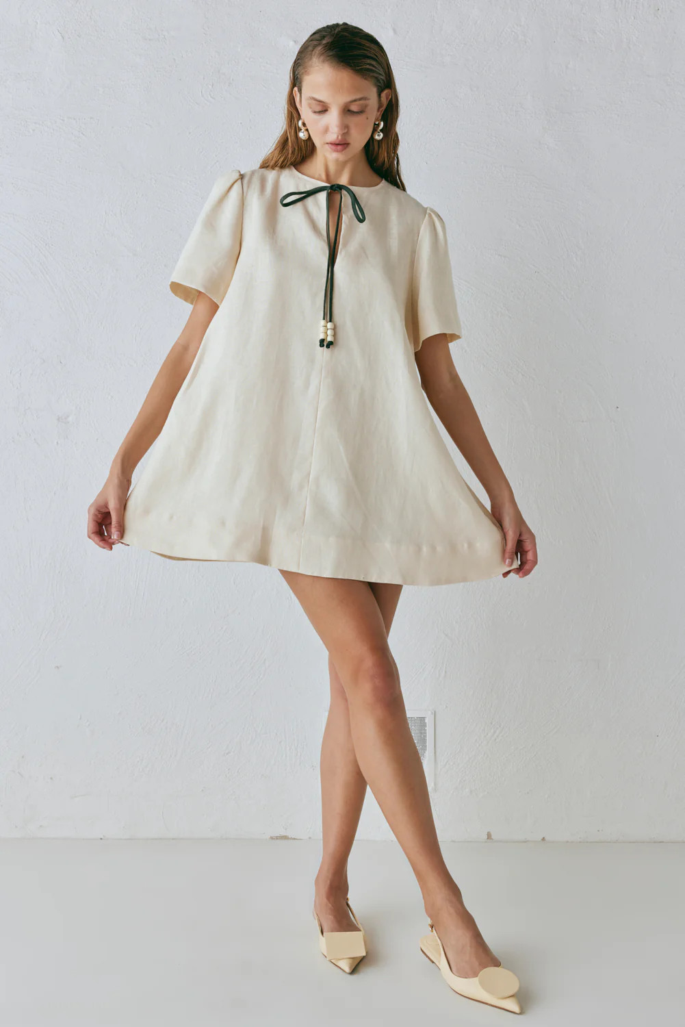 Olsen Linen Mini Dress Cream | VRG Grl