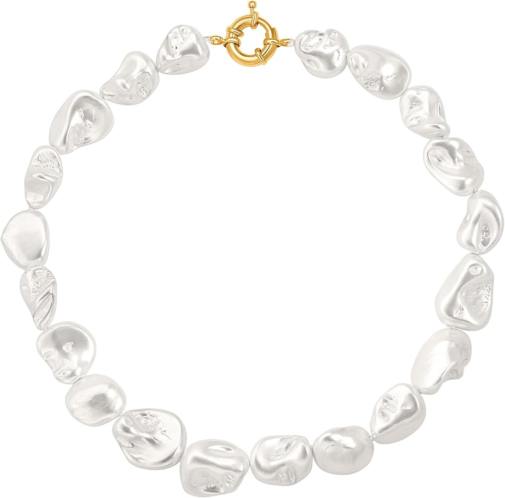 Seashell Pearl Necklace Single-Strand Handmade Beaded Necklaces for Ladies Dainty Faux Pearl Wedd... | Amazon (US)