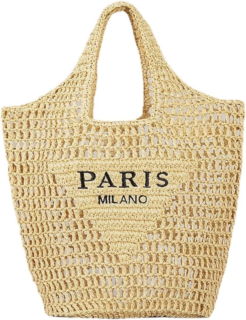 Womens Handmade Straw Bag,Travel Straw Mesh Beach Tote Bag,Straw Woven Bag Retro Hollow Handbag S... | Amazon (US)
